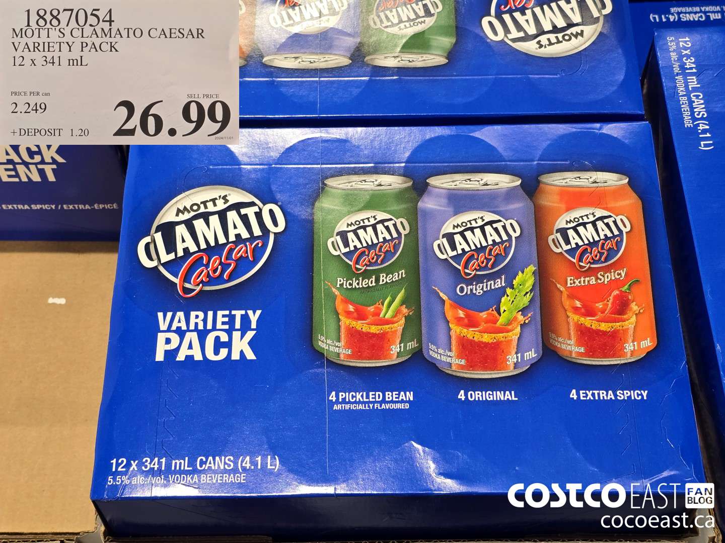 1887054 MOTT'S CLAMATO CAESAR VARIETY PACK 12 x 341 mL $26.99