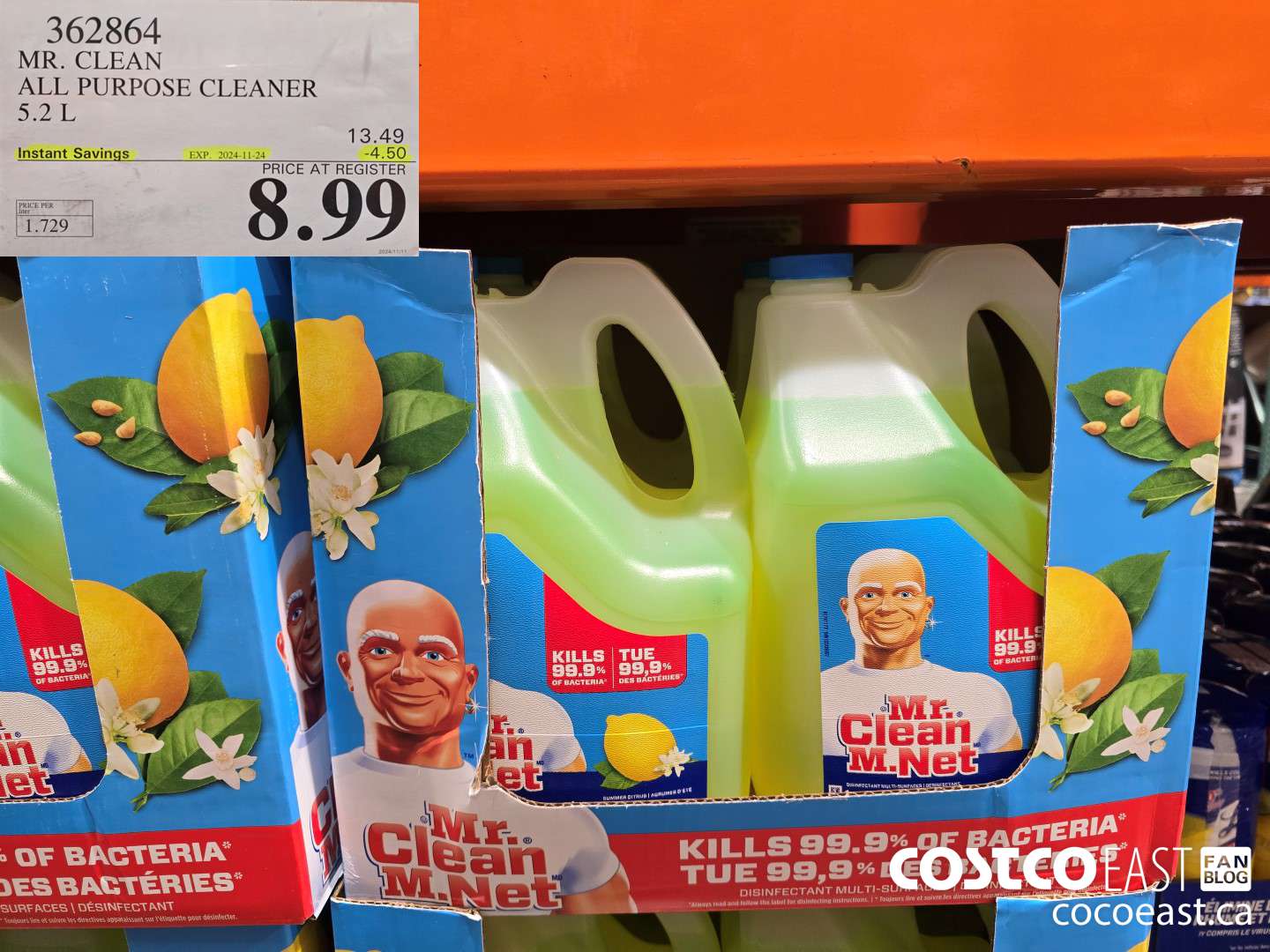 362864 MR. CLEAN ALL PURPOSE CLEANER 5.2 L 2024-011-24 ($4.50 INSTANT SAVINGS) $8.99