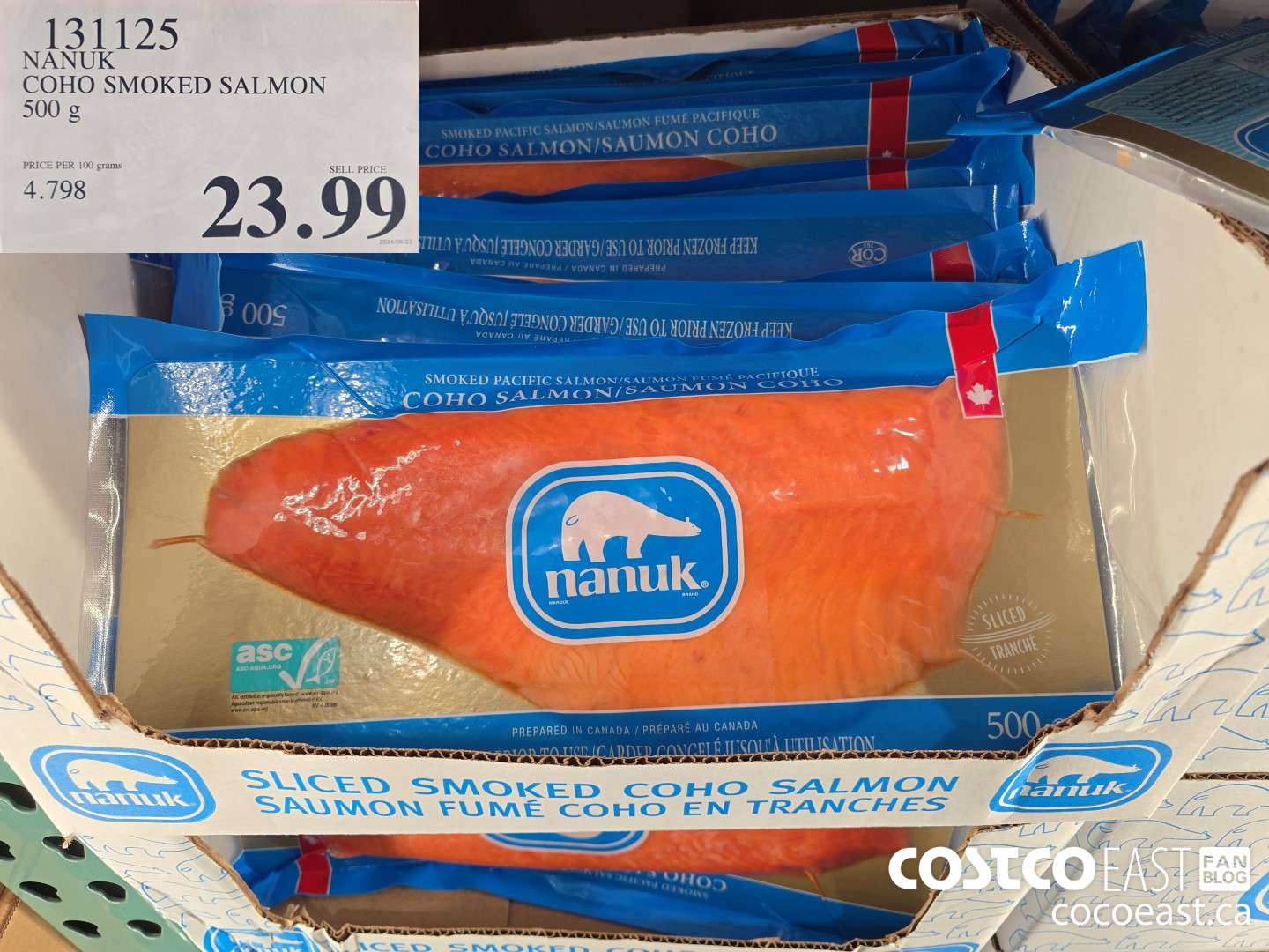 131125 NANUK COHO SMOKED SALMON 500 G $23.99