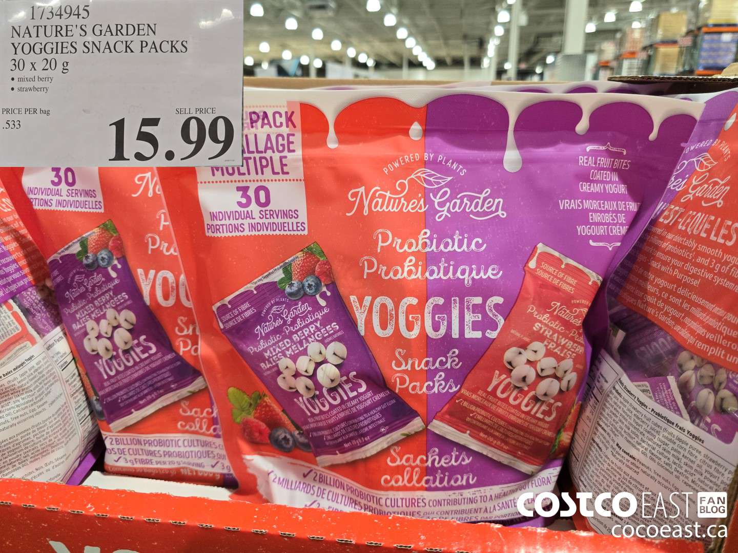 1734945 NATURE'S GARDEN YOGGIES SNACK PACKS 30 x 20 g $15.99