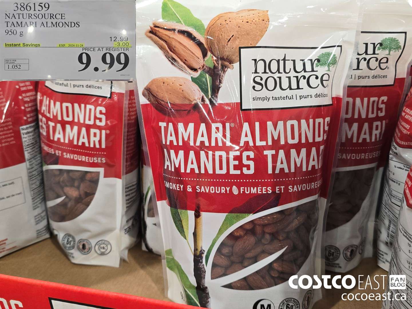 386159 NATURSOURCE TAMARI ALMONDS 950 G ($3.00 INSTANT SAVINGS EXPIRES ON 2024-11-24) $9.99