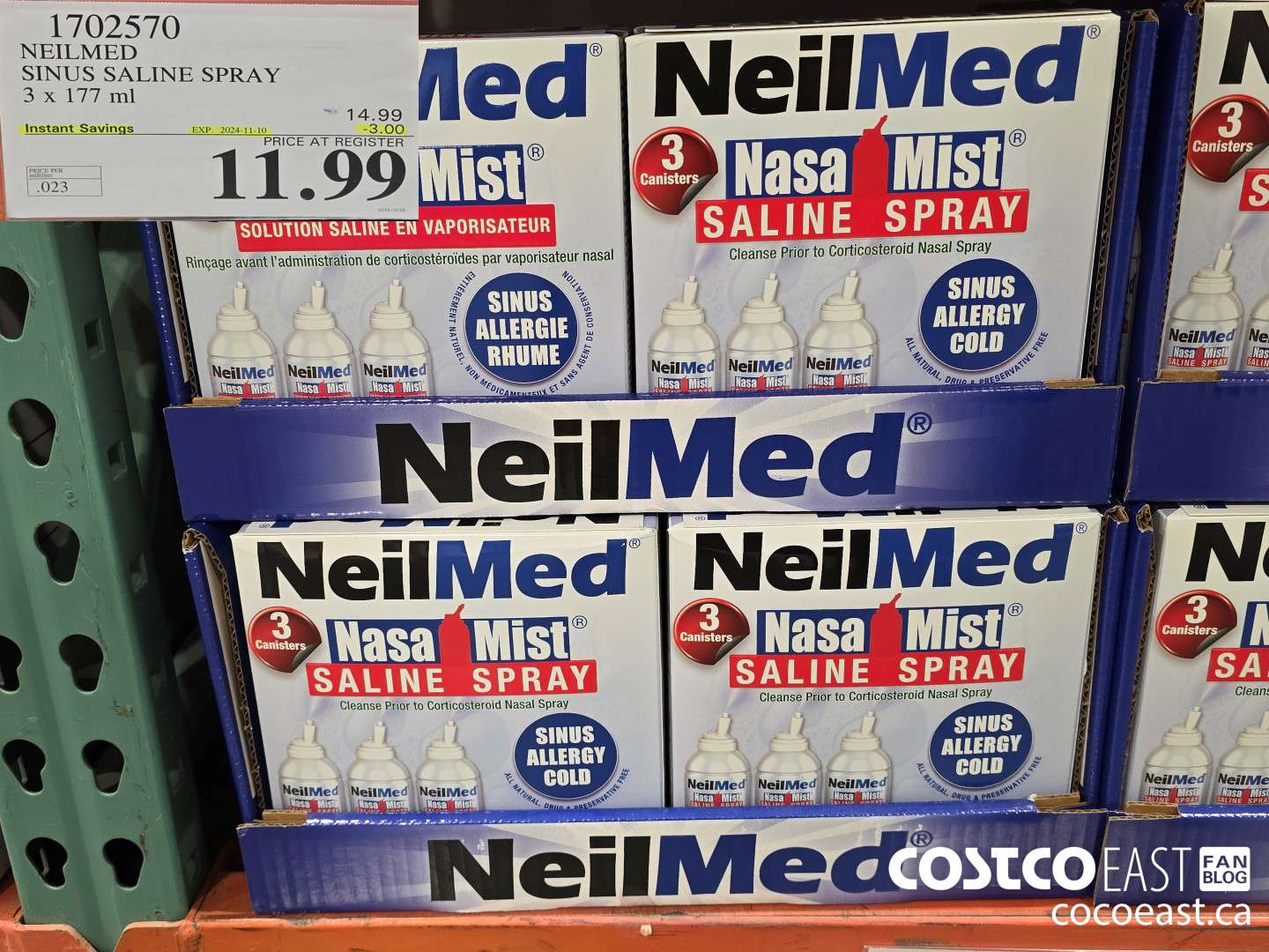 1702570 NEILMED SINUS SALINE SPRAY 3 x 177 ML ($3.00 INSTANT SAVINGS EXPIRES ON 2024-11-10) $11.99