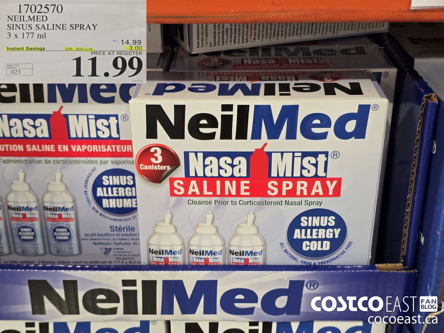 1702570 NEILMED SINUS SALINE SPRAY 3 x 177 ML ($3.00 INSTANT SAVINGS EXPIRES ON 2024-11-10) $11.99