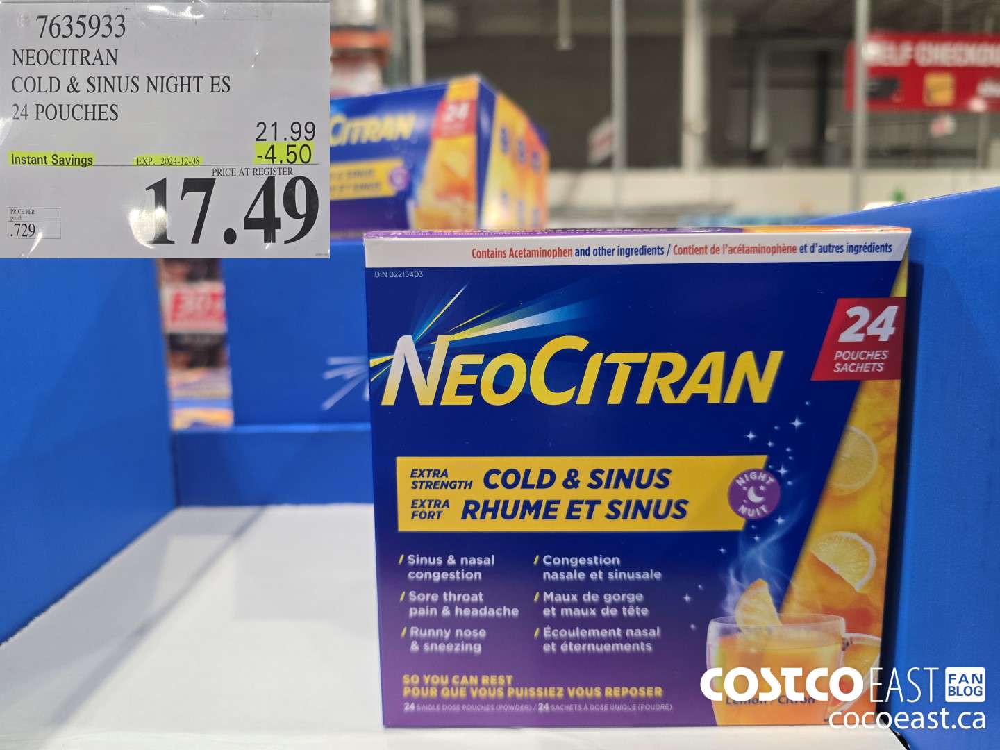 7639533 NEOCITRAN COLD & SINUS NIGHT ES 24 POUCHES ($4.50 INSTANT SAVINGS EXPIRES ON 2024-12-08) $17.49