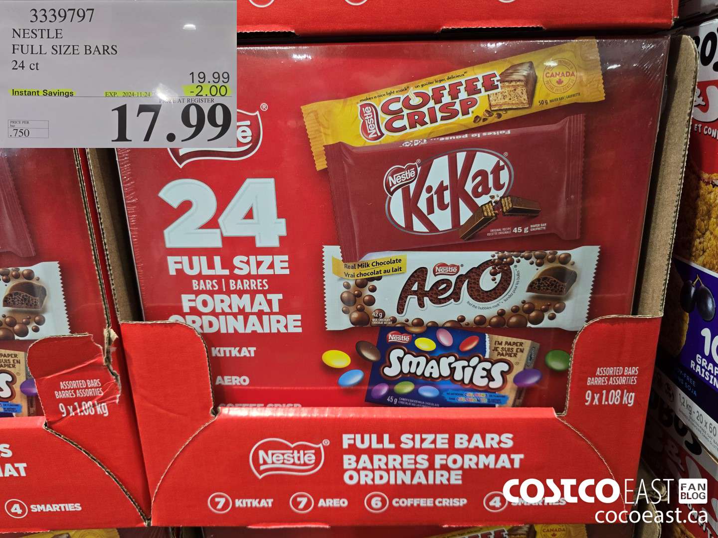 3339797 NESTLE FULL SIZE BARS 24 CT ($2.00 INSTANT SAVINGS EXPIRES ON 2024-11-24) $17.99