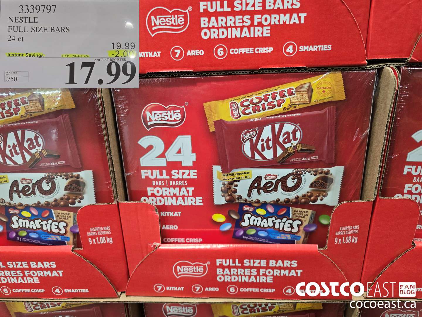 3339797 NESTLE FULL SIZE BARS 24 CT ($2.00 INSTANT SAVINGS EXPIRES ON 2024-11-24) $17.99