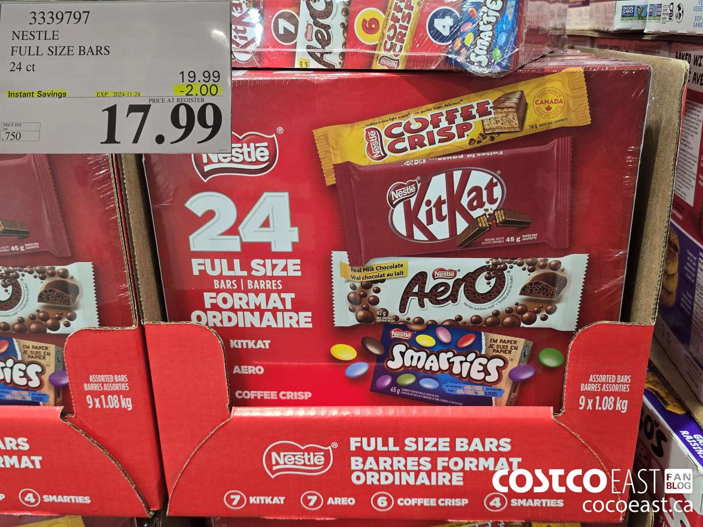 3339797 NESTLE FULL SIZE BARS 24 CT ($2.00 INSTANT SAVINGS EXPIRES ON 2024-11-24) $17.99