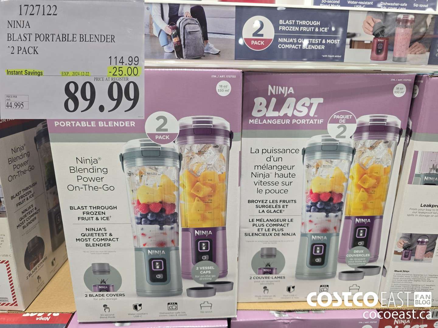 1727122 NINJA BLAST PORTABLE BLENDER 2 PACK ($25.00 INSTANT SAVINGS EXPIRES ON 2024-12-22) $59.99