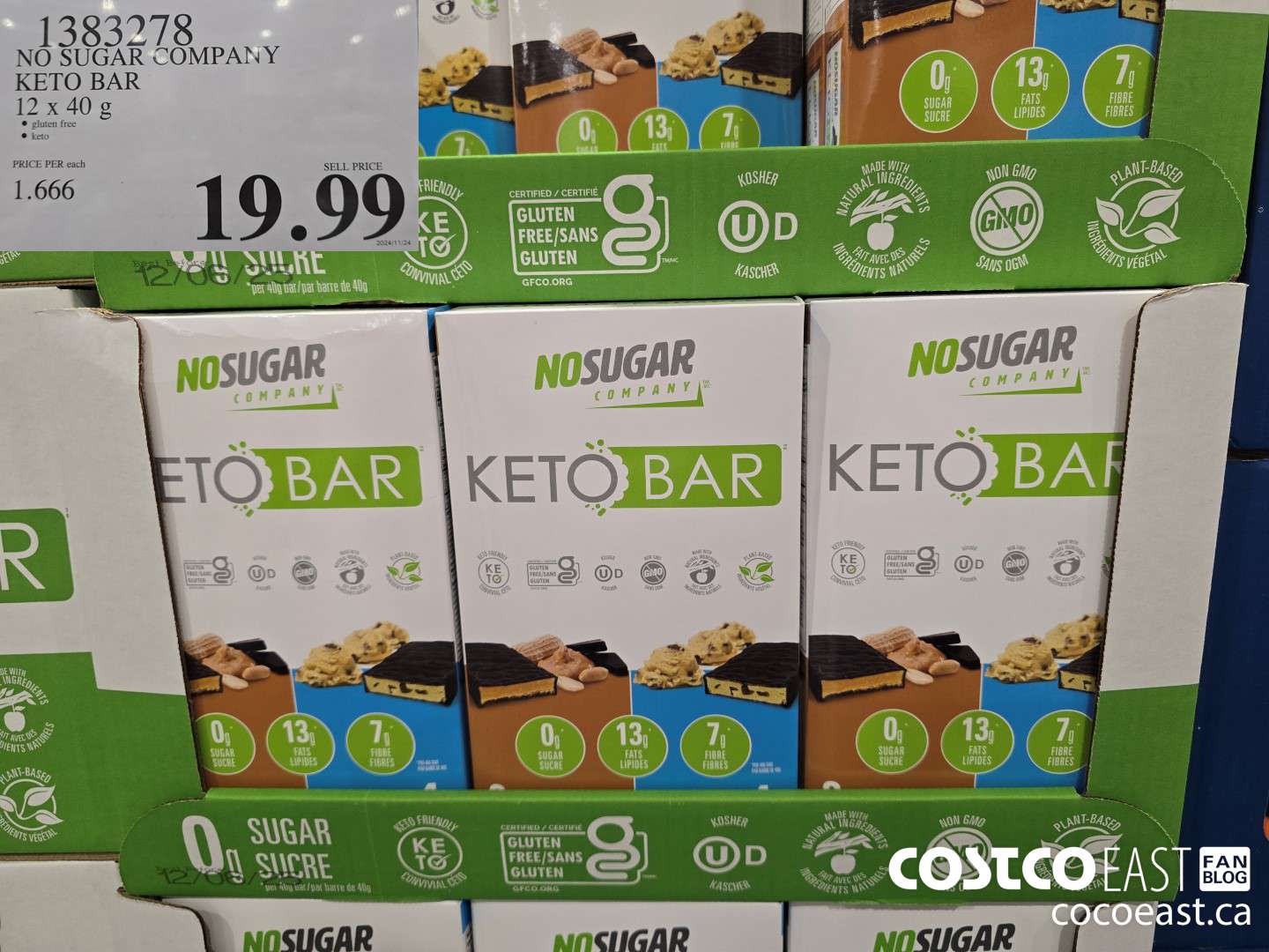 1383278 NO SUGAR COMPANY NO SUGAR KETO BARS 12 x 40g $19.99