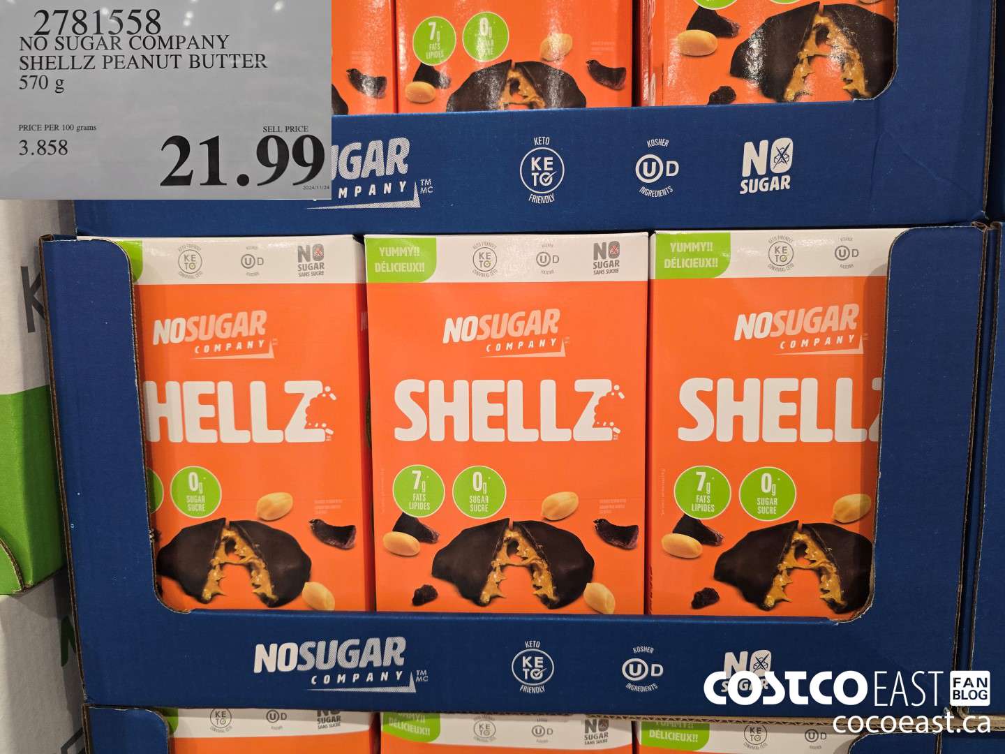 1781558 NO SUGAR COMPANY SHELLZ PEANUT BUTTER 25 x 19 G $21.99