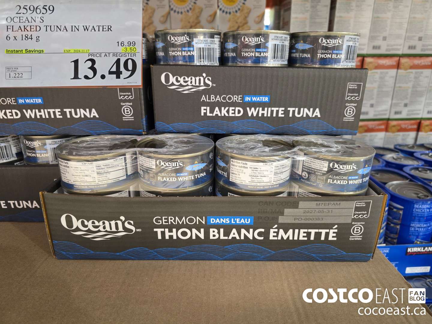 259659 OCEAN'S FLAKED TUNA IN WATER 6 x 184 G ($3.50 INSTANT SAVINGS EXPIRES ON 2024-11-17) $13.49