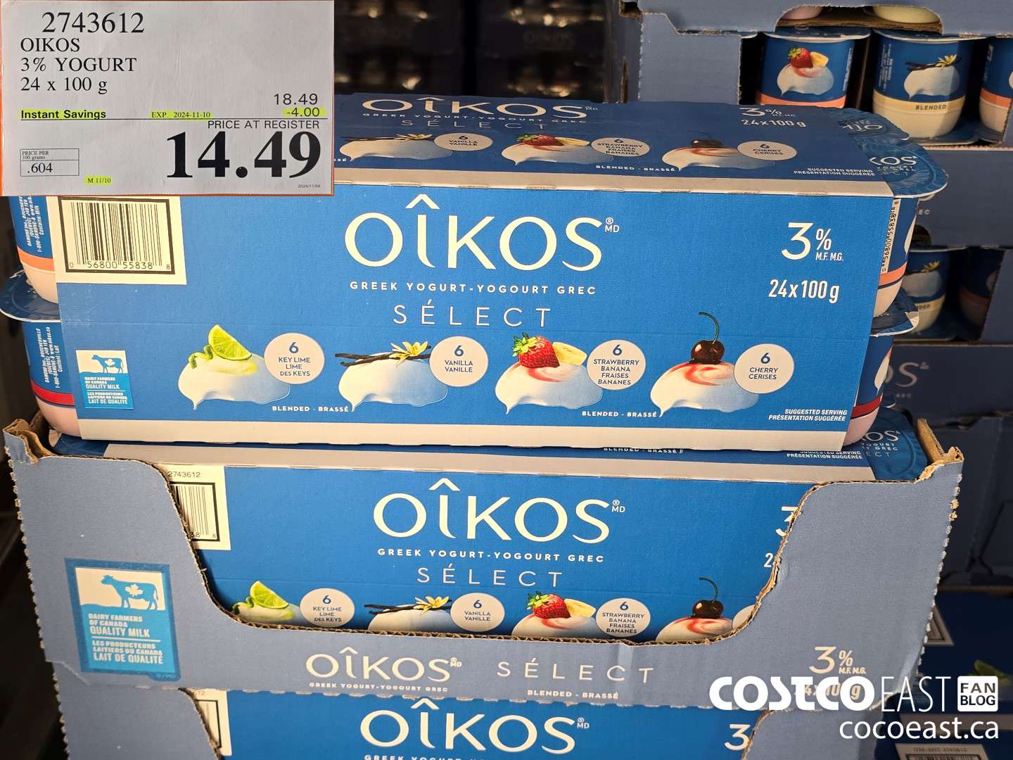 2743612 OIKOS 3% YOGURT 24 x 100g ($4.00 INSTANT SAVINGS EXPIRES ON 2024-11-10) $14.49