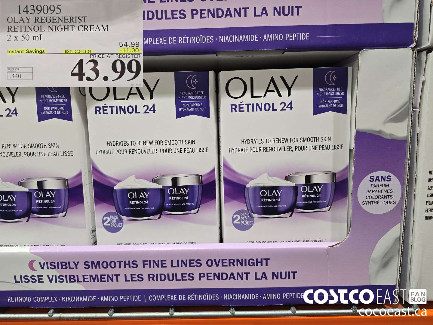 1439095 OLAY REGENERIST RETINOL NIGHT CREAM 2 X 50 ML ($11.00 INSTANT SAVINGS EXPIRES ON 2024-11-24) $43.99