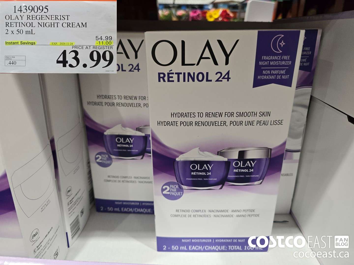 1439095 OLAY REGENERIST RETINOL NIGHT CREAM 2 X 50 ML ($11.00 INSTANT SAVINGS EXPIRES ON 2024-11-24) $43.99