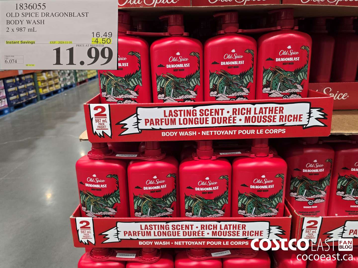 1836055 OLD SPICE DRAGONBLAST BODY WASH 2 X 987 mL ($4.50 INSTANT SAVINGS EXPIRES ON 2024-11-10) $11.99