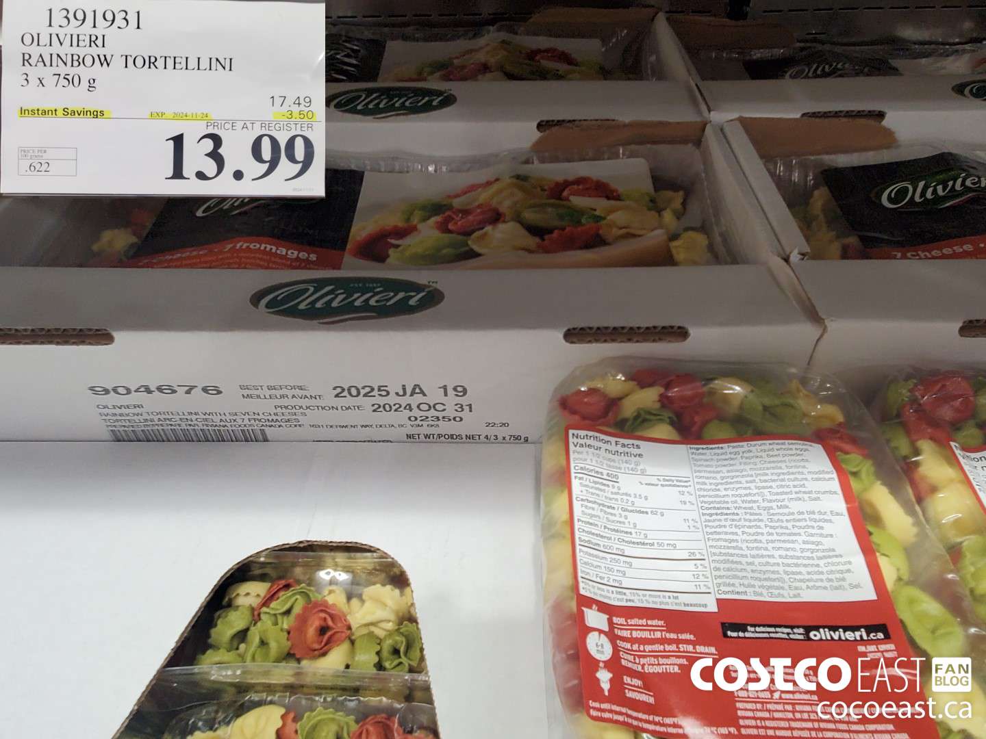 1391931 OLIVIERI RAINBOW TORTELLINI 3 x 750G  ($3.50 INSTANT SAVINGS EXPIRES ON 2024-11-24) $13.99