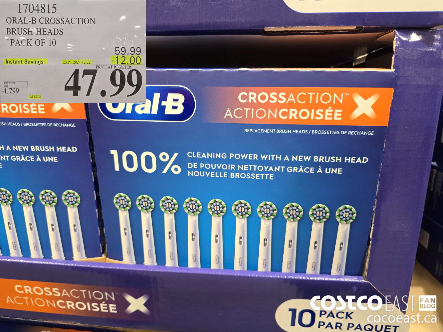 1704815 ORAL-B CROSSACTION BRUSH HEADS PACK OF 10 ($12.00 INSTANT SAVINGS EXPIRES ON 2024-12-22) $47.99