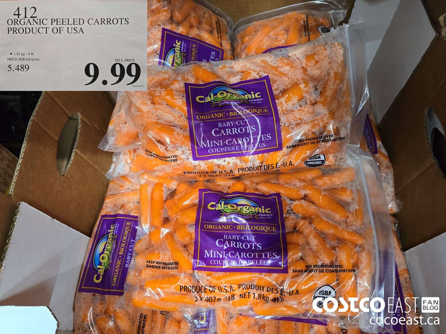 412 ORGANIC PEELED CARROTS PRODUCT OF USA $9.99
