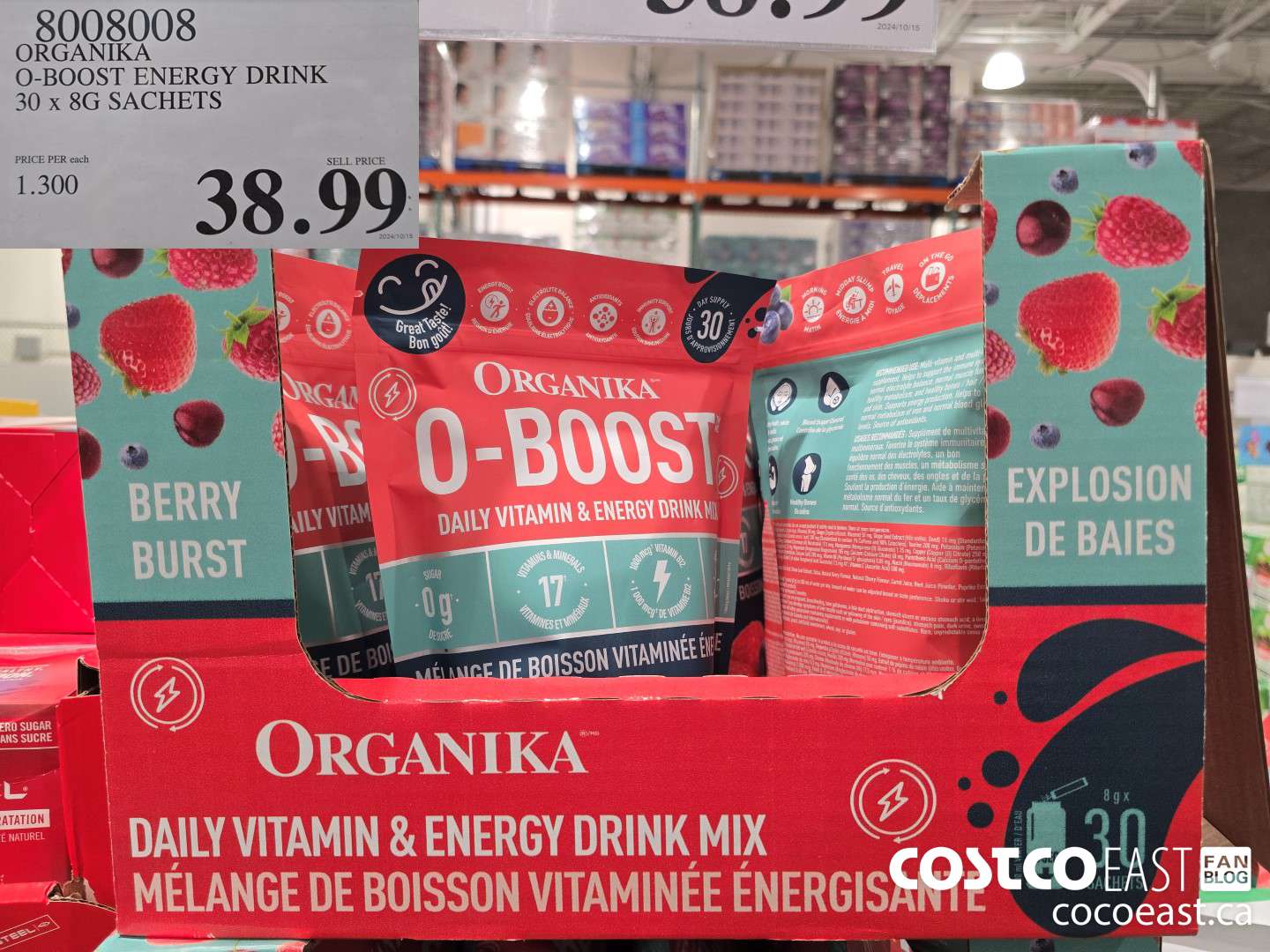 8008008 ORGANIKA O-BOOST ENERGY DRINK 30 x 8G SACHETS $38.99