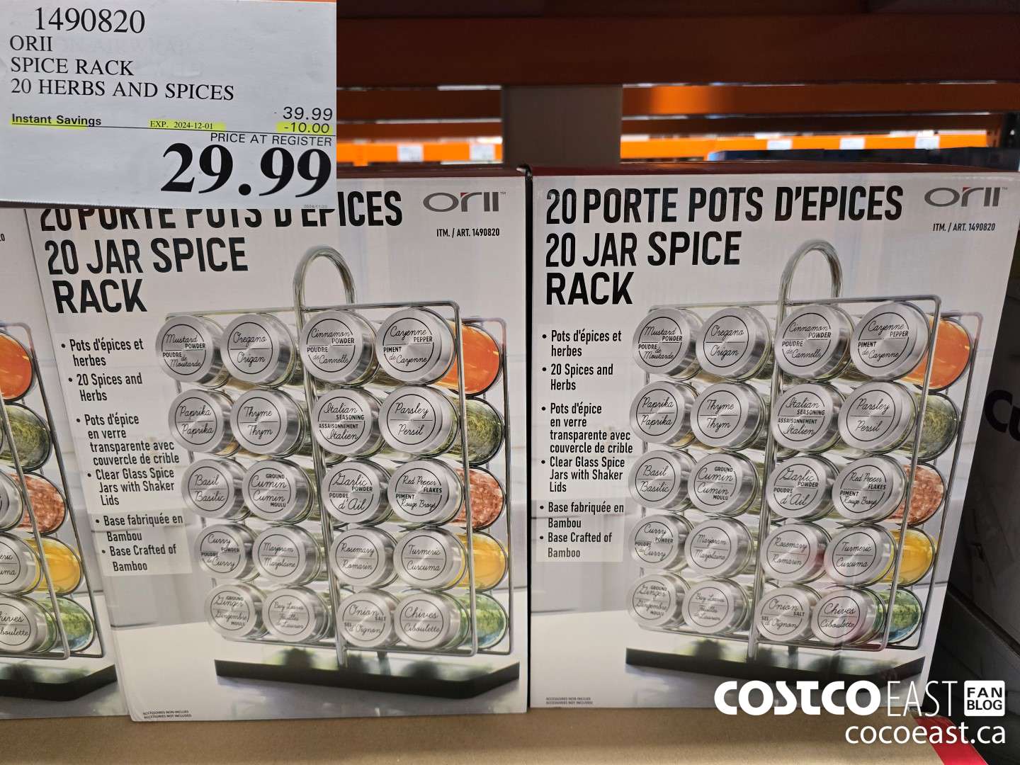 1490820 ORII SPICE RACK 20 HERBS AND SPICES ($10.00 INSTANT SAVINGS EXPIRES ON 2023-12-01) $29.99