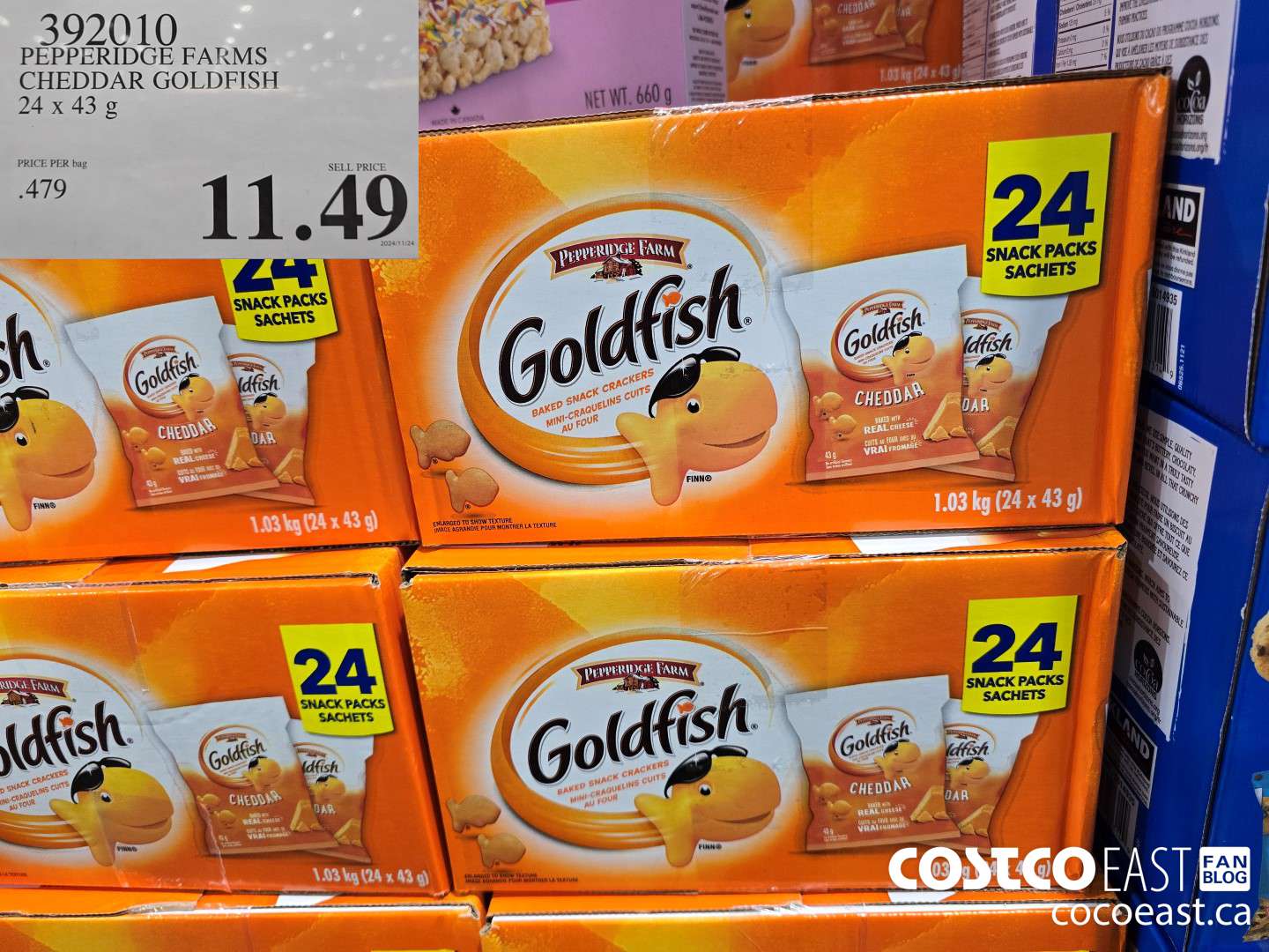 392010 PEPPERIDGE FARMS CHEDDAR GOLDFISH 24 X 43 G $11.49