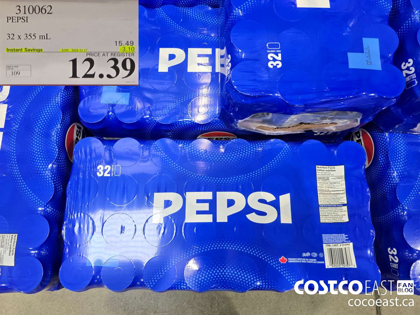310062 PEPSI 32 X 355 ML ($3.10 INSTANT SAVINGS EXPIRES ON 2024-11-17) $12.39