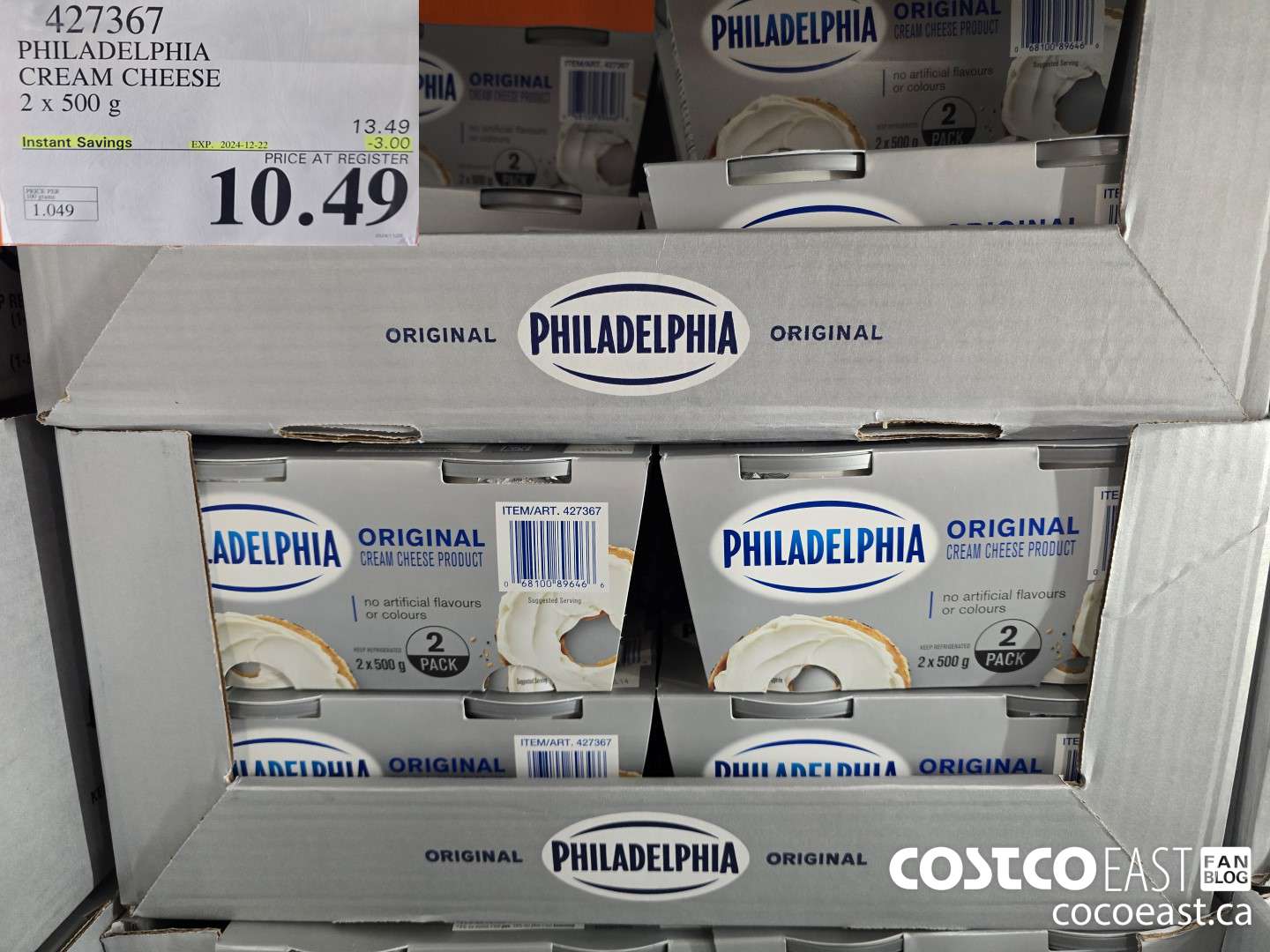 427367 PHILADELPHIA CREAM CHEESE 2 x 500 g ($3.00 INSTANT SAVINGS EXPIRES ON 2024-12-22) $10.49