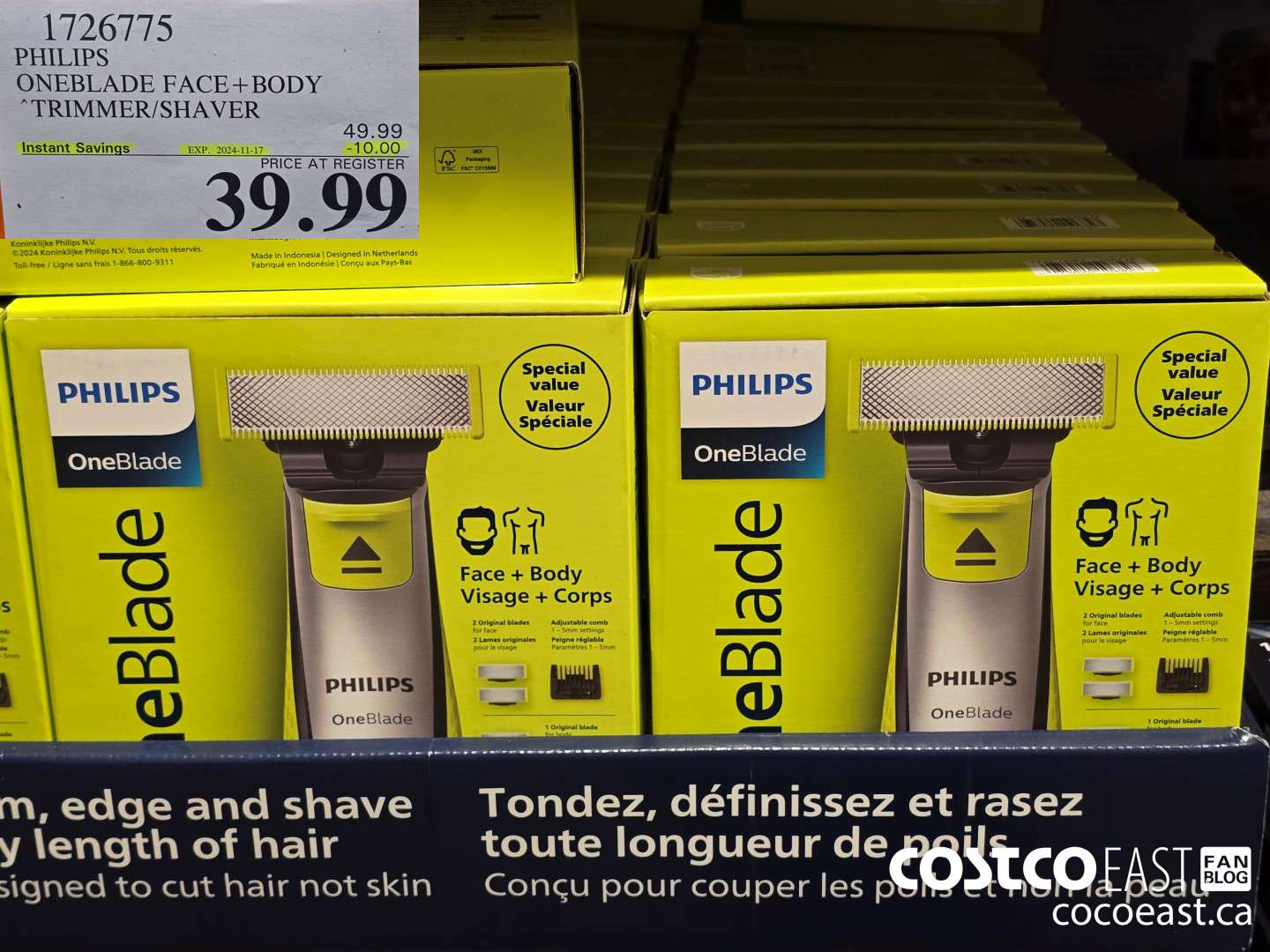 1726775 PHILIPS ONEBLADE FACE+ BODY TRIMMER/SHAVER ($10.00 INSTANT SAVINGS EXPIRES ON 2024-11-17) $39.99