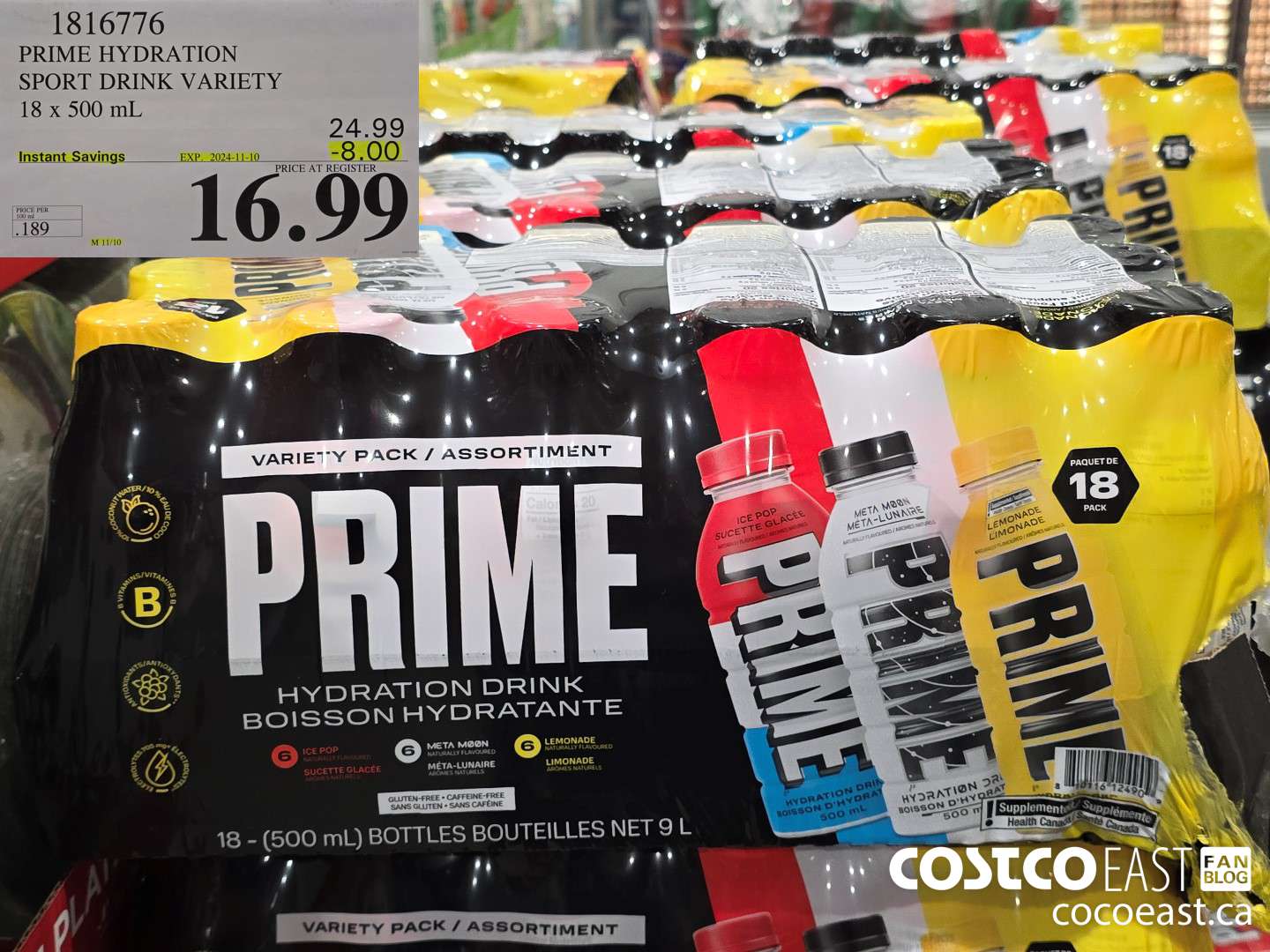 1816776 PRIME HYDRATION SPORT DRINK VARIETY 18 x 500 mL ($8.00 INSTANT SAVINGS EXPIRES ON 2024-11-10) $16.99