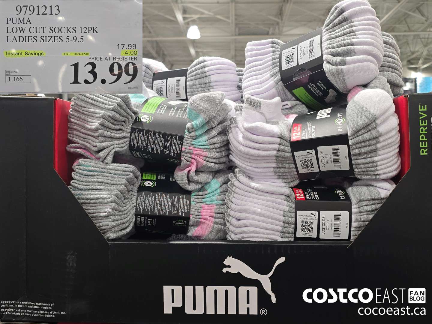 9791213 PUMA LOW CUT SOCKS 12PK LADIES SIZES 5-9.5 ($4.00 INSTANT SAVINGS EXPIRES ON 2024-12-01) $13.99