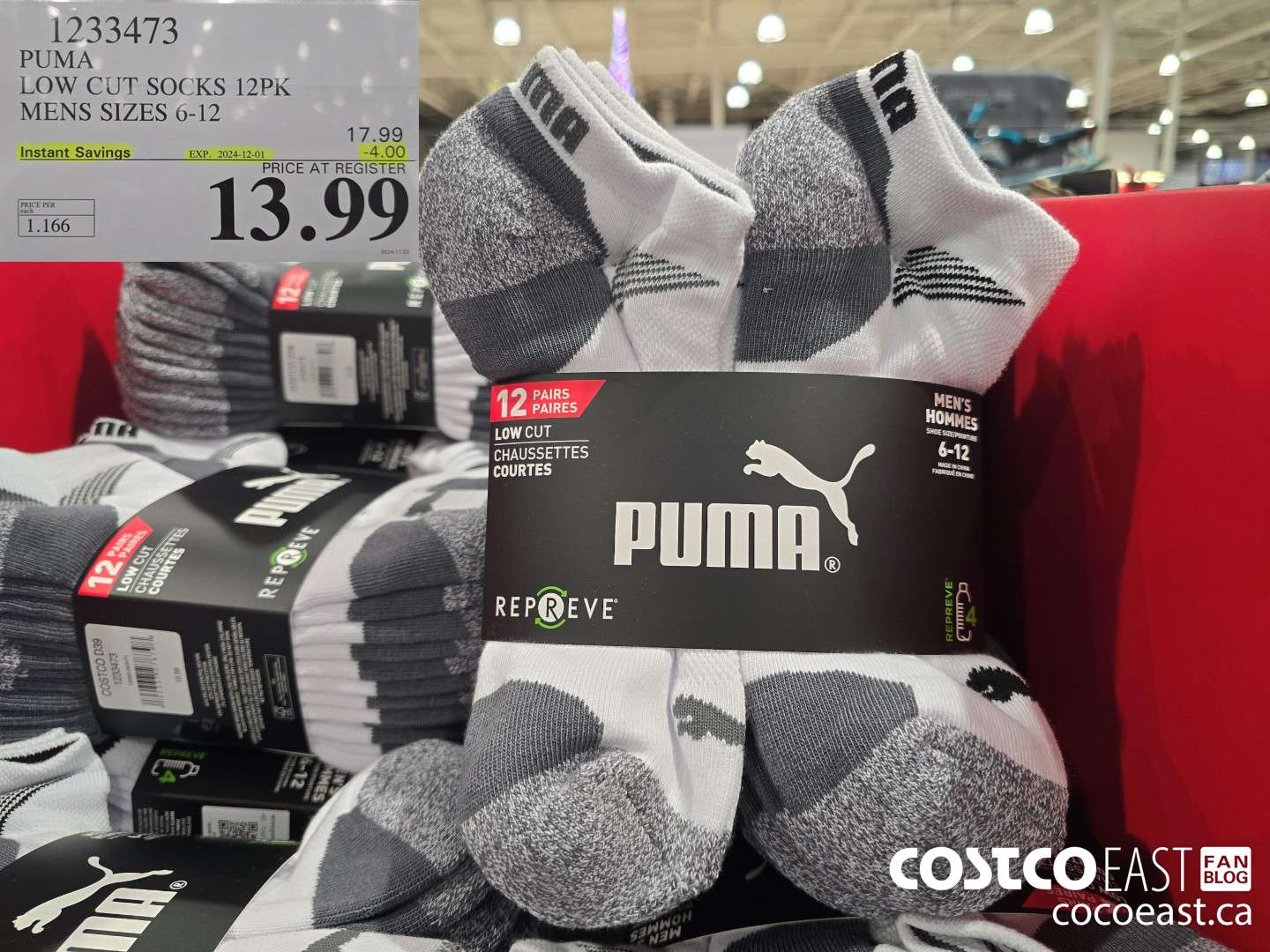 1233473 PUMA LOW CUT SOCK 12PK MENS SIZES 6-12 ($4.00 INSTANT SAVINGS EXPIRES ON 2024-12-01) $13.99