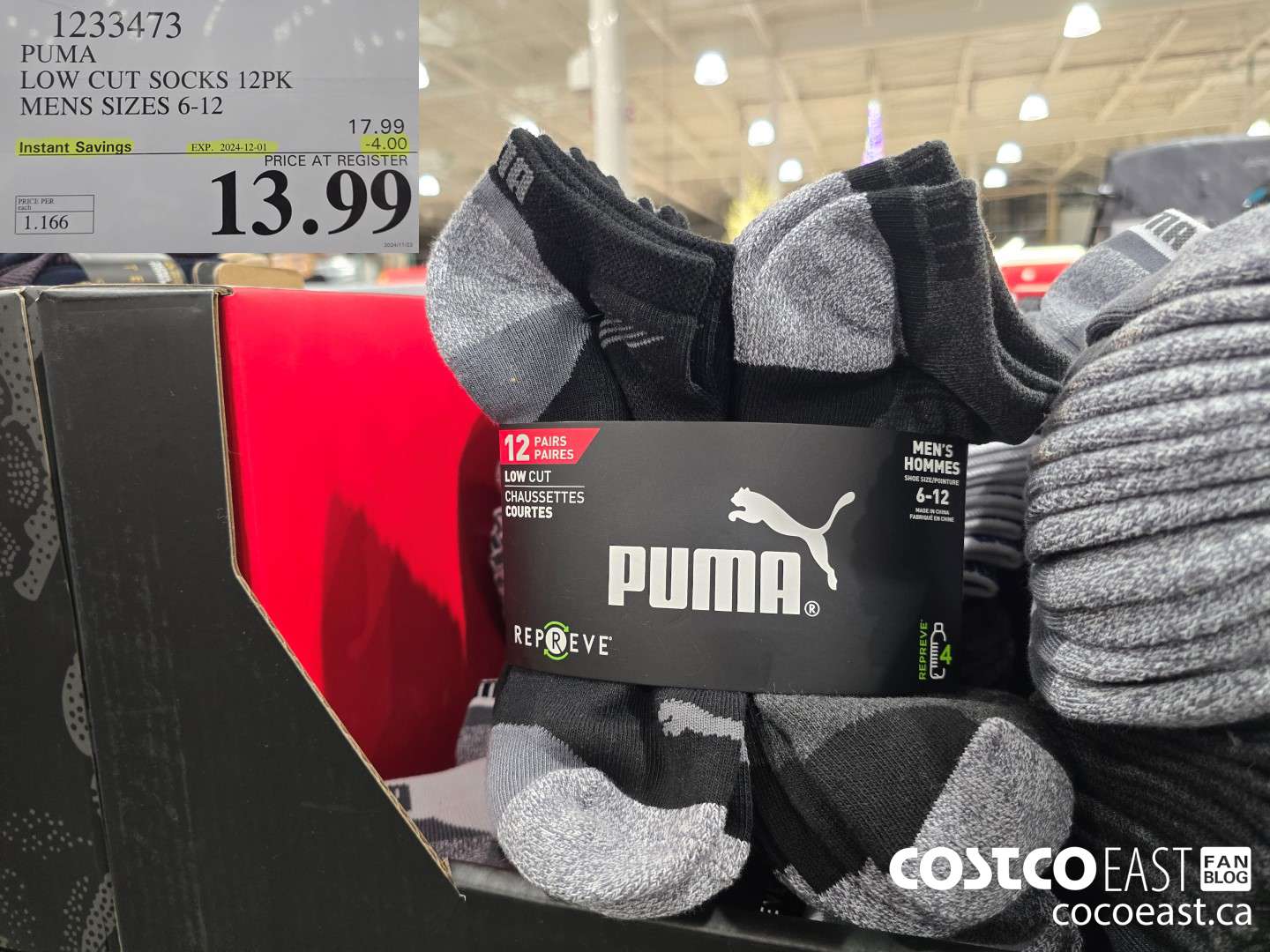 1233473 PUMA LOW CUT SOCK 12PK MENS SIZES 6-12 ($4.00 INSTANT SAVINGS EXPIRES ON 2024-12-01) $13.99