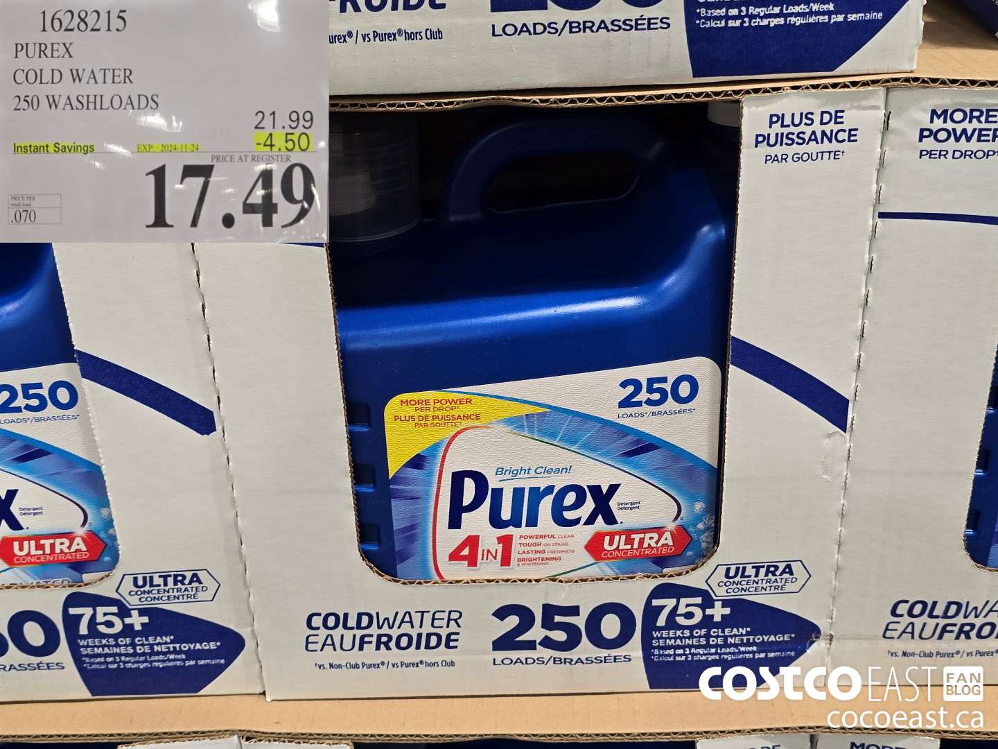 1628215 PUREX COLD WATER 250 washloads ($4.50 INSTANT SAVINGS EXPIRES ON 2024-11-24) $17.49