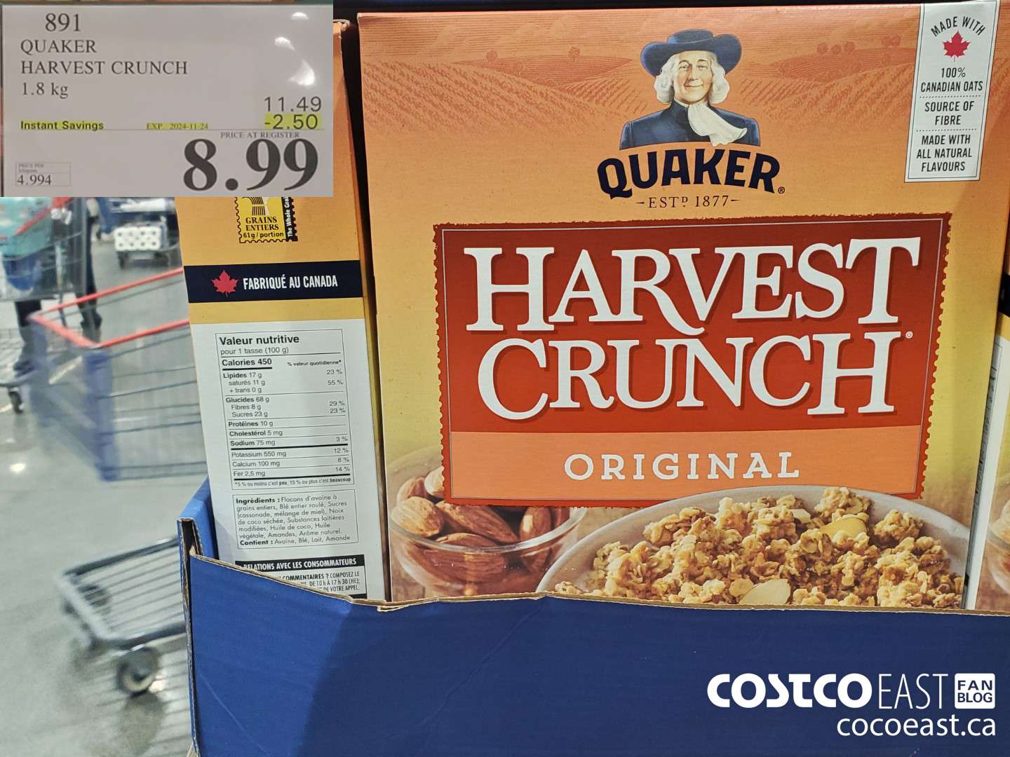 891 QUAKER HARVEST CRUNCH 1.8 kg  ($2.50 INSTANT SAVINGS EXPIRES ON 2024-11-24) $8.99