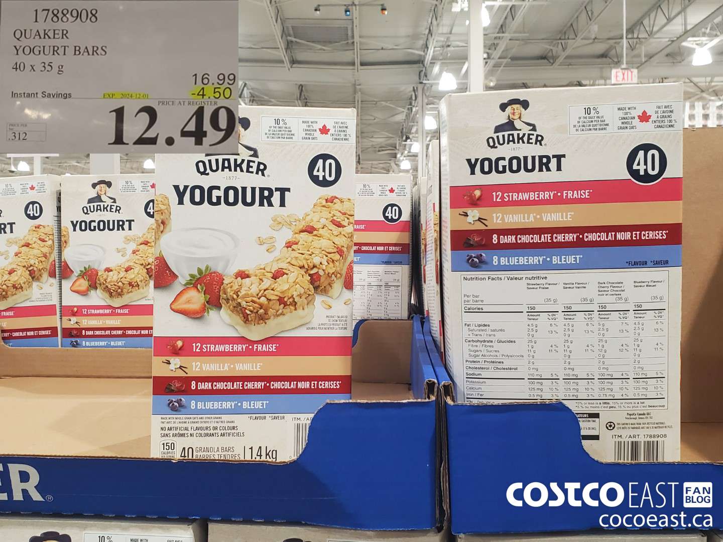 1788908 QUAKER YOGURT BARS 40 x 35g ($4.50 INSTANT SAVINGS EXPIRES ON 2024-12-02) $13.49