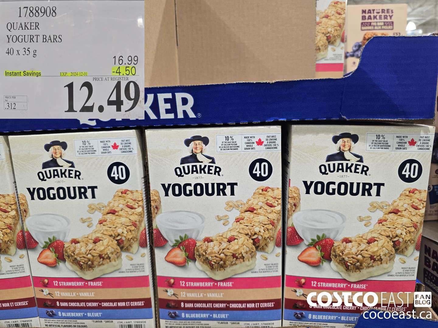 1788908 QUAKER YOGURT BARS 40 x 35g ($4.50 INSTANT SAVINGS EXPIRES ON 2024-12-01) $12.49