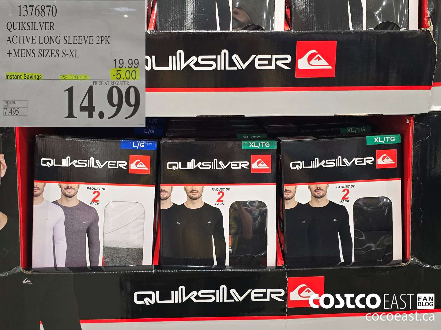 1376870 QUIKSILVER ACTIVE LONG SLEEVE 2PK +MENS SIZES S-XL ($5.00 INSTANT SAVINGS EXPIRES ON 2024-11-24) $14.99