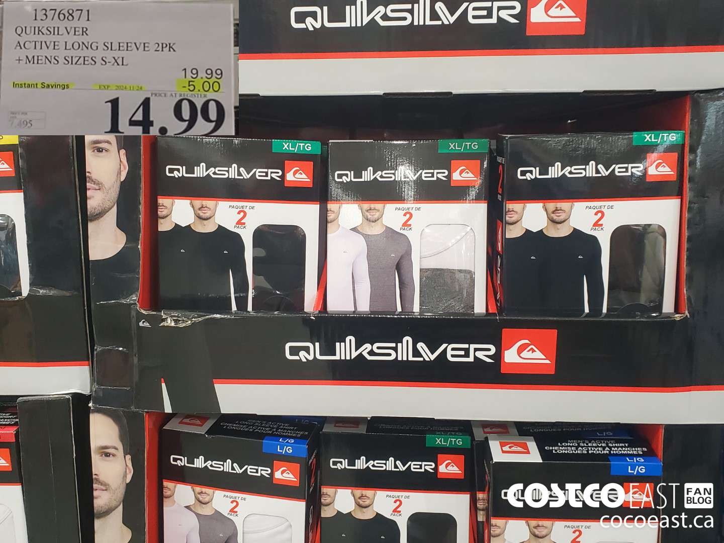1376871 QUIKSILVER ACTIVE LONG SLEEVE 2PK MENS SIZES S-XL  ($5.00 INSTANT SAVINGS EXPIRES ON 2024-11-24) $14.99