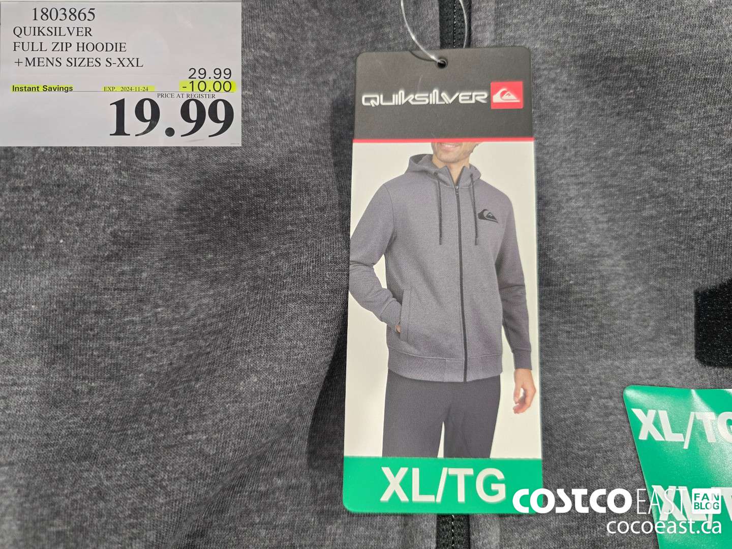 1803865 QUIKSILVER FULL ZIP HOODIE MENS SIZES S-XXL ($10.00 INSTANT SAVINGS EXPIRES ON 2024-11-24) $19.99