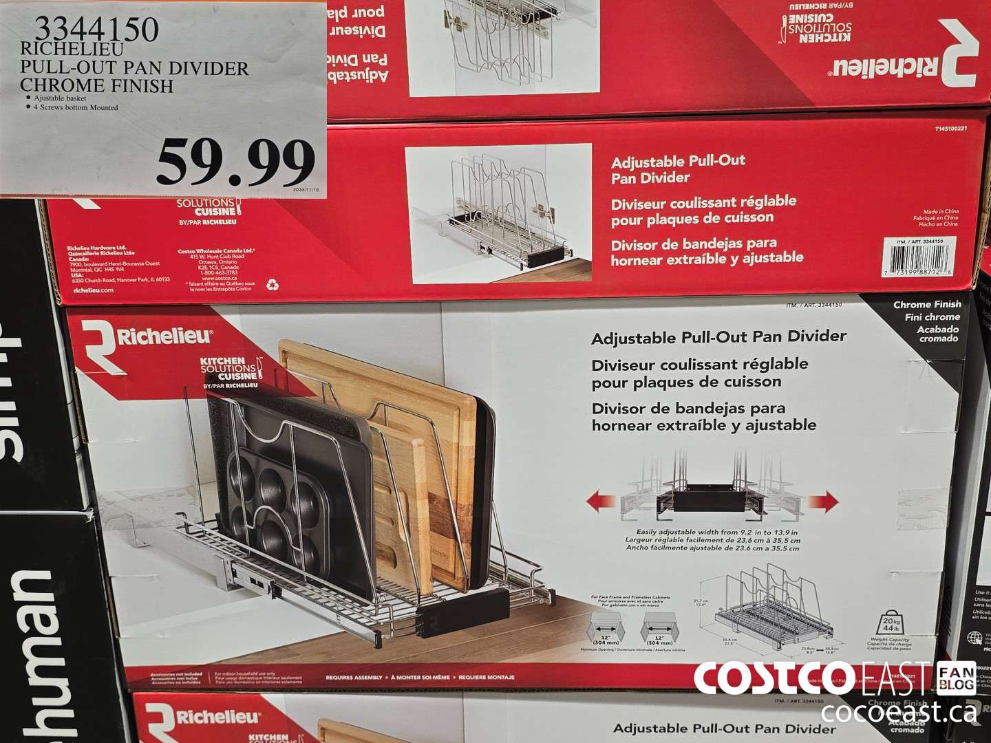3344150 RICHELIEU PULL-OUT PAN DIVIDER CHROME FINISH $59.99