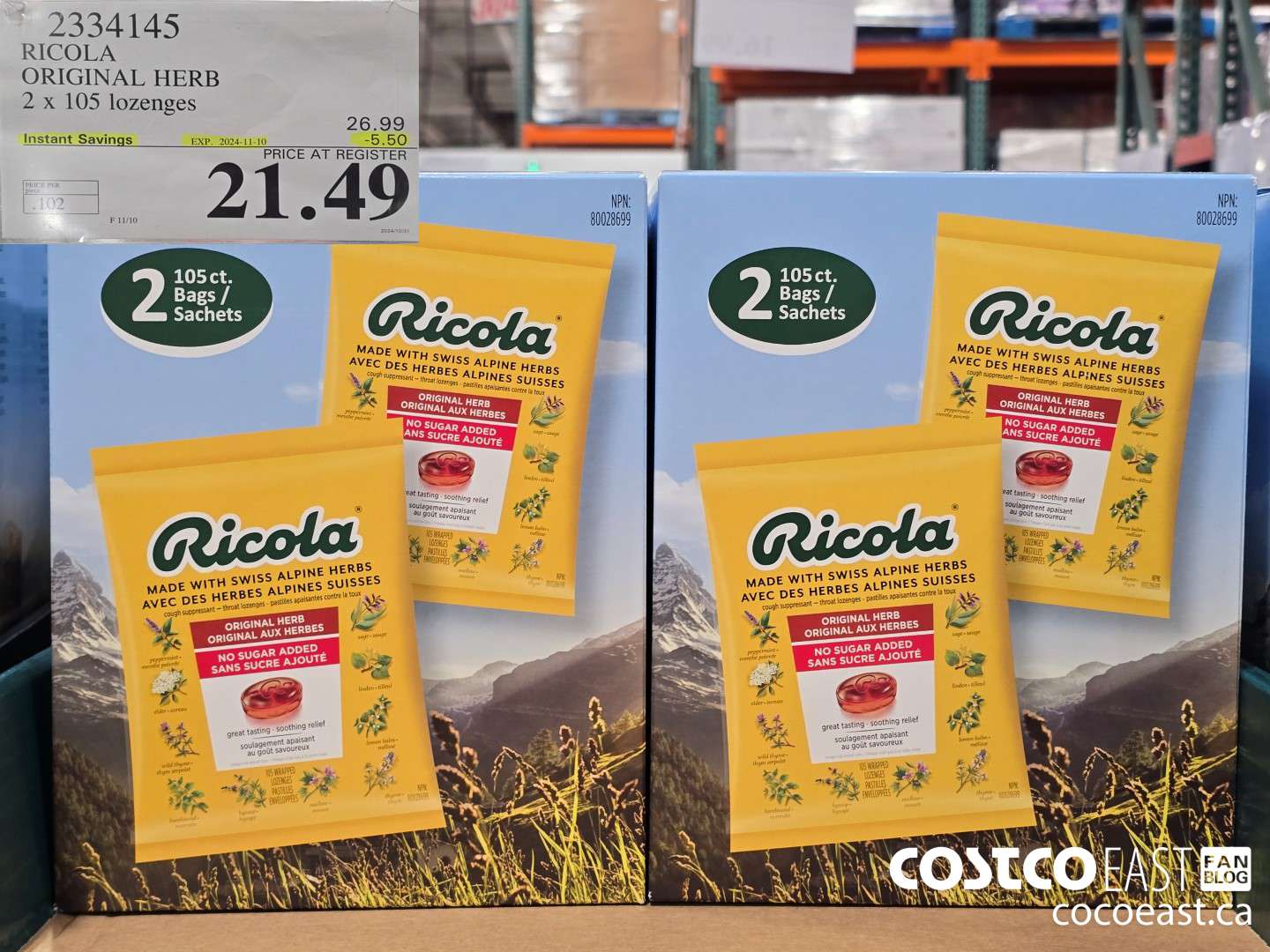 2334145 RICOLA ORIGINAL HERB 2 X 105 LOZENGES ($5.50 INSTANT SAVINGS EXPIRES ON 2024-11-10) $21.49