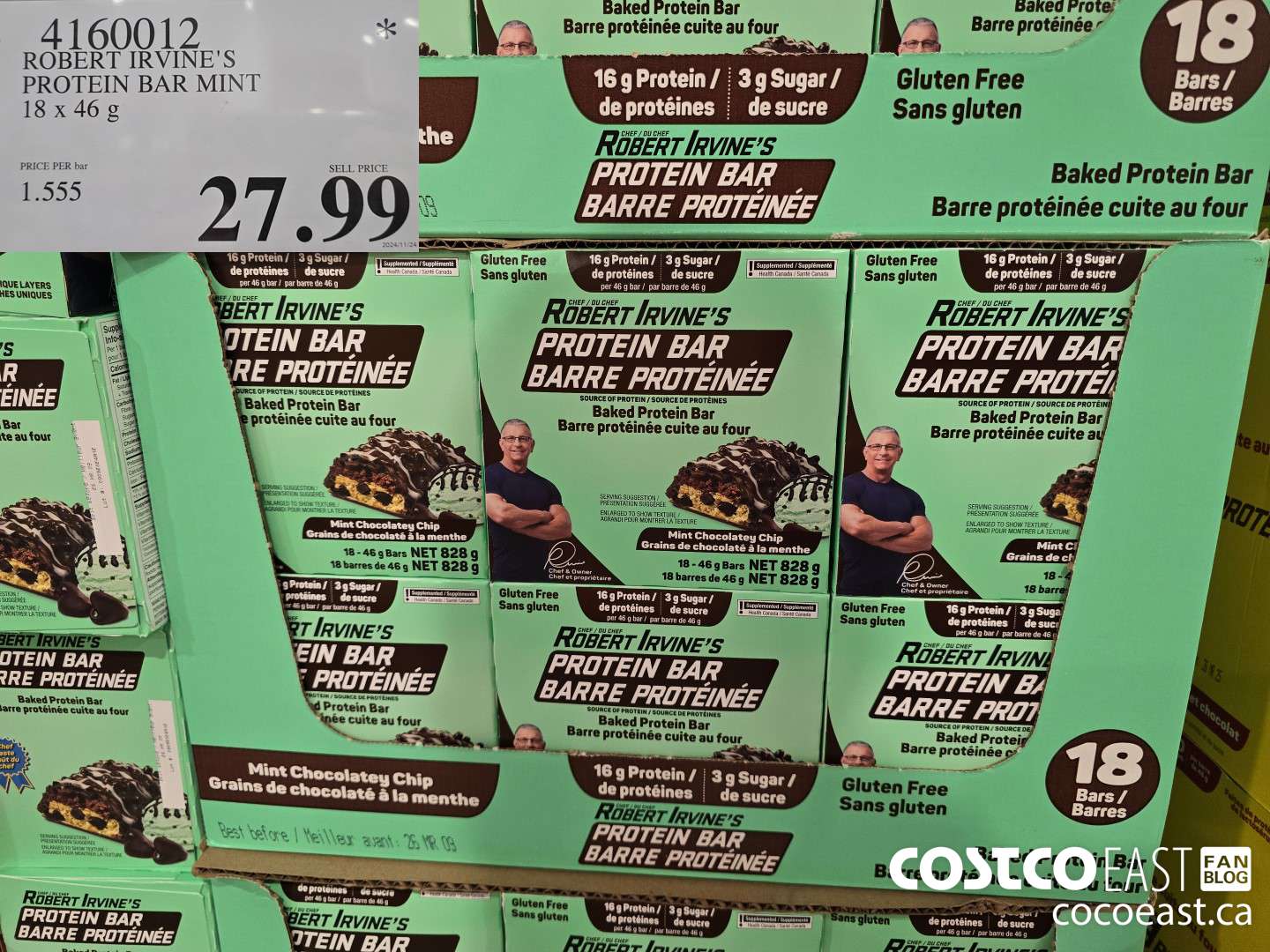 4160012 ROBERT IRVINE'S PROTEIN BAR MINT 18 x 46 g $27.99