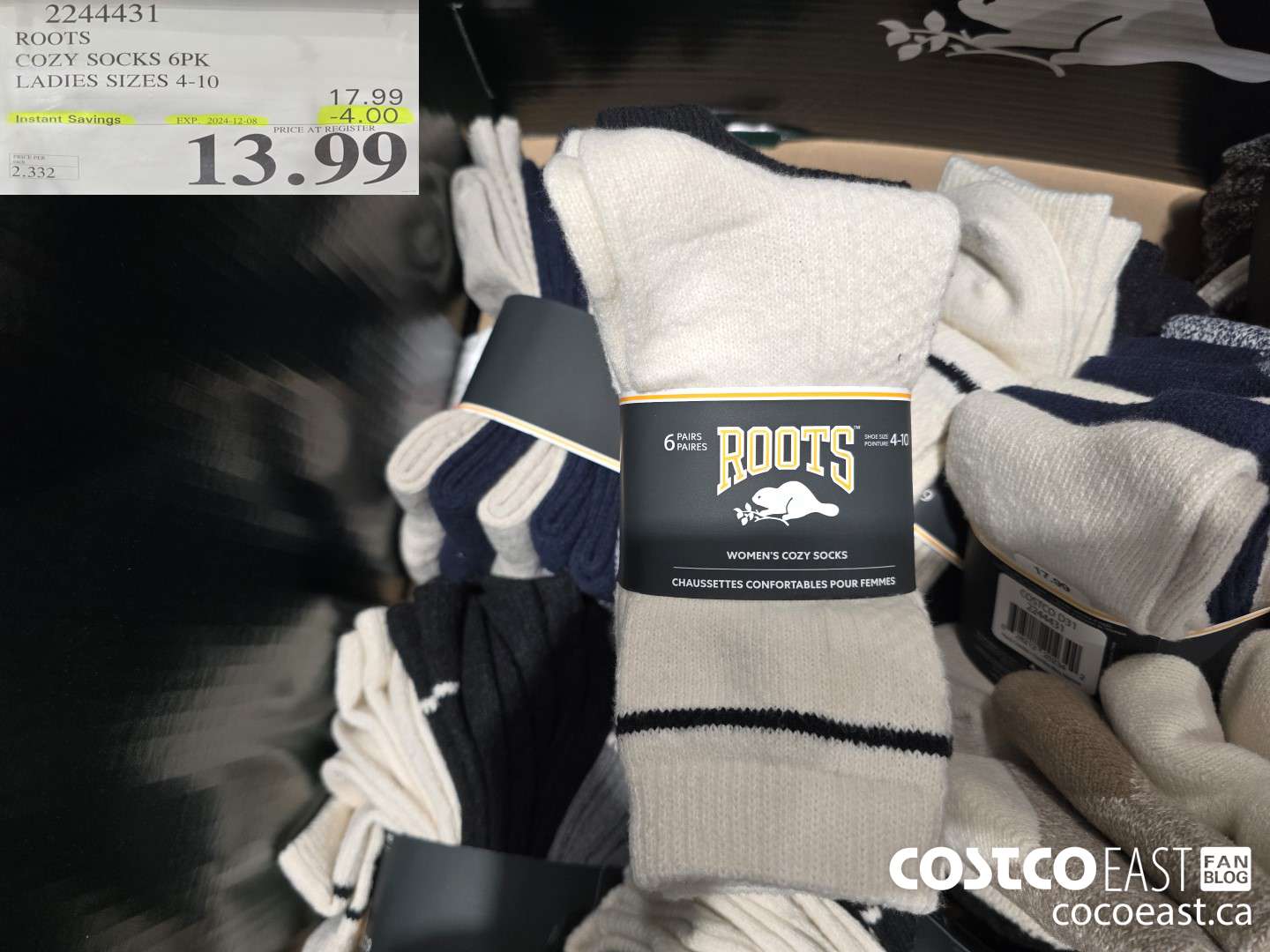 2244431 ROOTS COZY SOCKS 6PK LADIES SIZES 4-10 ($4.00 INSTANT SAVINGS EXPIRES ON 2024-12-08) $13.99