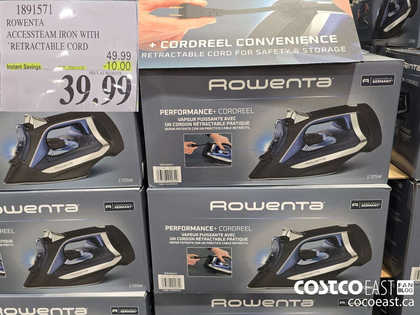 1891571 ROWENTA ACCESSTEAM IRON WITH ‘RETRACTABLE CORD ($10.00 INSTANT SAVINGS EXPIRES ON 2024-11-24) $39.99