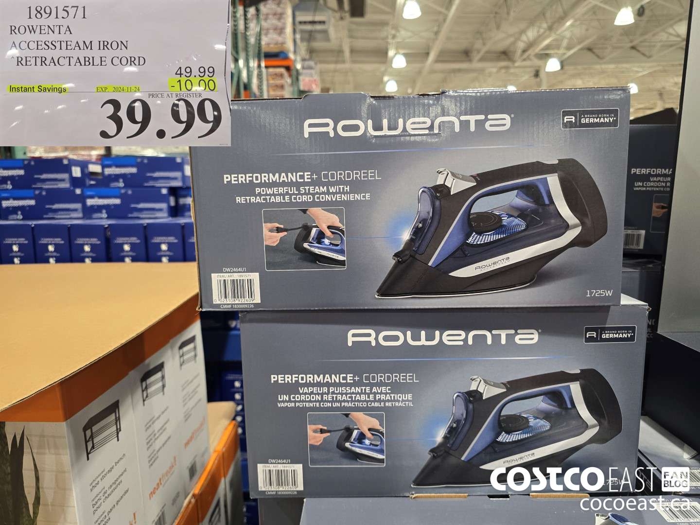 1891571 ROWENTA ACCESSTEAM IRON WITH ‘RETRACTABLE CORD ($10.00 INSTANT SAVINGS EXPIRES ON 2024-11-24) $39.99
