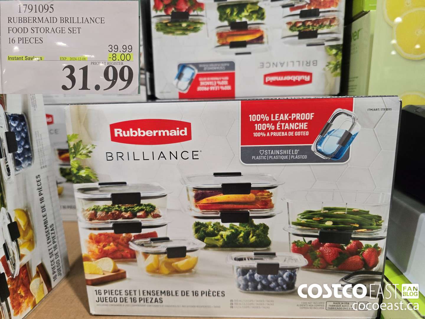 1791095 RUBBERMAID BRILLIANCE FOOD STORAGE SET 19 PIECES ($8.00 INSTANT SAVINGS EXPIRES ON 2024-12-08) $31.99