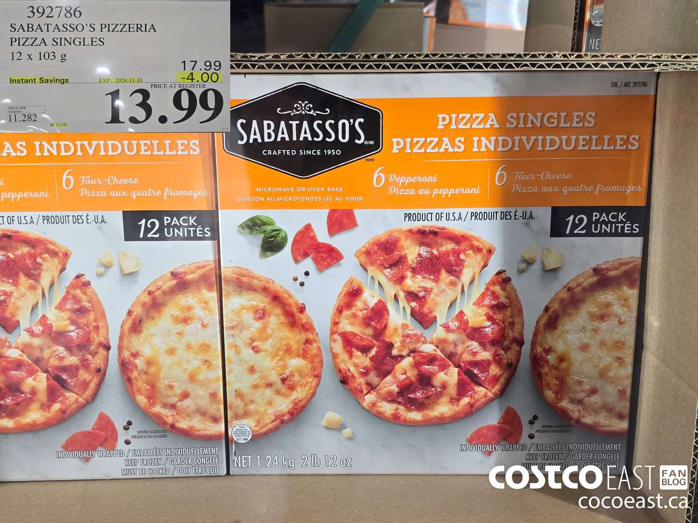 3927386 SABATASSO'S PIZZERIA PIZZA SINGLES 12x103 g ($4.00 INSTANT SAVINGS EXPIRES ON 2023-11-10) $13.99