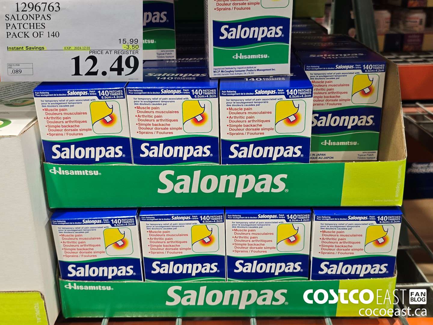 1296763 SALONPAS PATCHES PACK OF 140 2024-128-01 ($3.50 INSTANT SAVINGS) $12.49