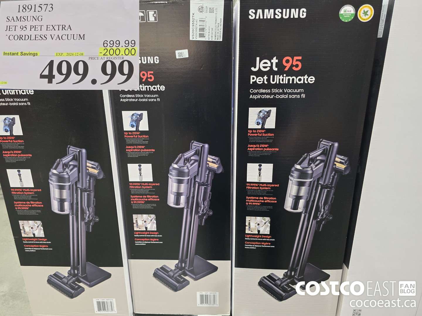 1891573 SAMSUNG JET 95 PET EXTRA STICK VACUUM ($200.00 INSTANT SAVINGS EXPIRES ON 2024-12-08) $499.99