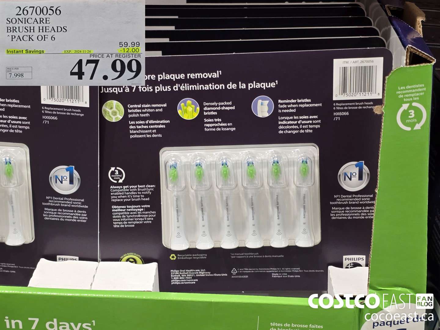 2670056 SONICARE BRUSH HEADS “PACK OF 6 ($12.00 INSTANT SAVINGS EXPIRES ON 2024-11-24) $47.99